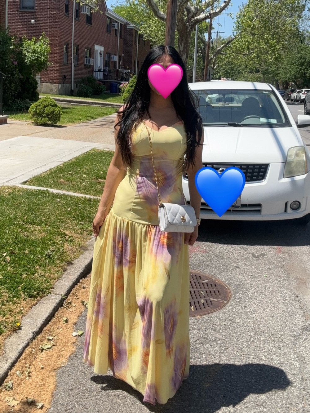 Yellow Tie-Dye Maxi Dress with Sweetheart Neckline